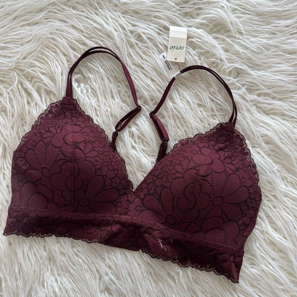 Aerie Real Happy Wireless Lightly Lined Candy Lace Bra Royal Berry Size 34C - Picture 4 of 11